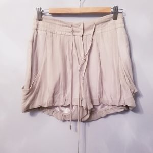 Aryn K Pure Silk Shorts in Light Oatmeal/Grey S